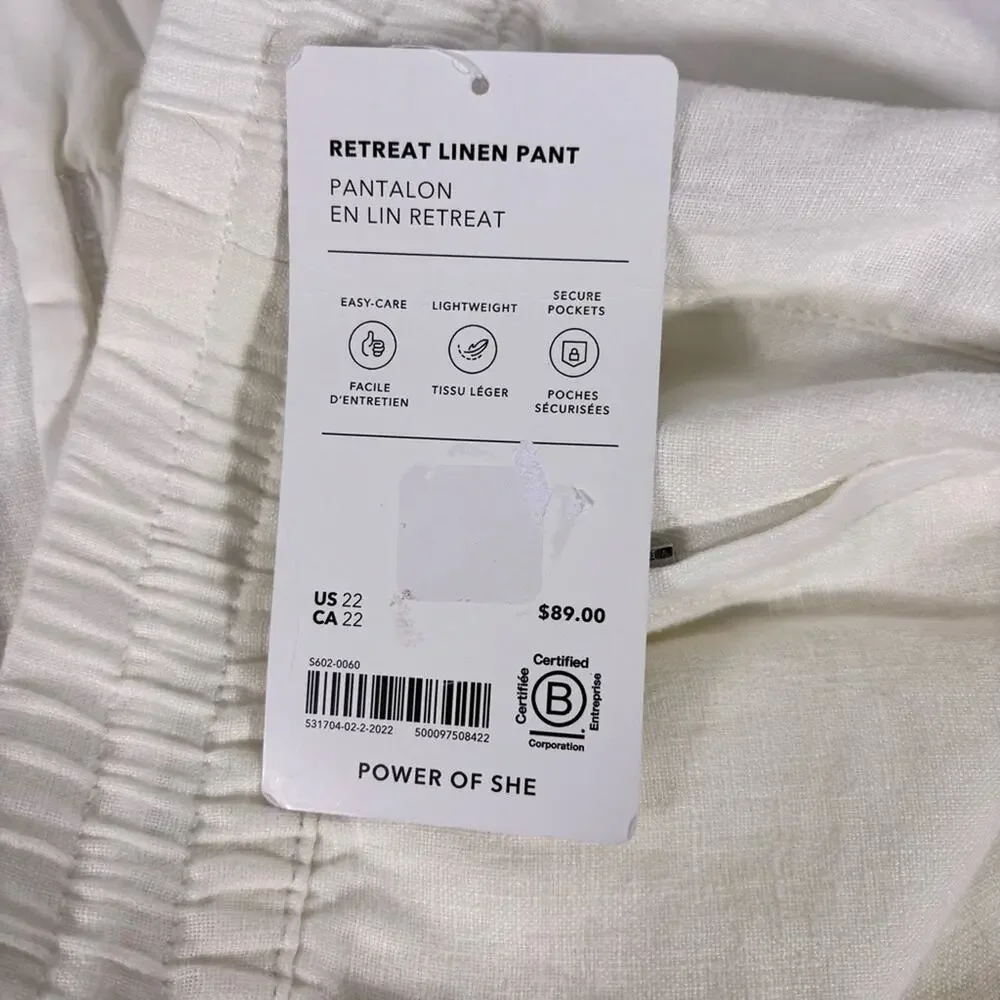 NWT Athleta White Linen Joggers Size 22 T6